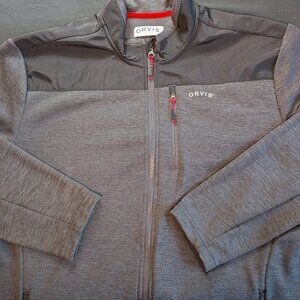 Orvis Men's Full Zip Fleece Sweater - Grey Heather/Black, XL - Like New